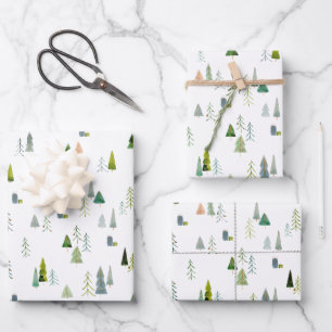 Weihnachtsbaum Wasserfarbe Geschenkpapier Set