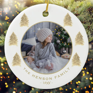 Weihnachtsbaum Wasserfarbe Golden Family Foto Keramik Ornament