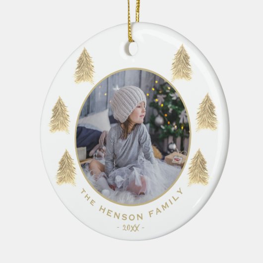 Weihnachtsbaum Wasserfarbe Golden Family Foto Keramik Ornament (Links)