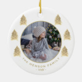 Weihnachtsbaum Wasserfarbe Golden Family Foto Keramik Ornament (Hinten)