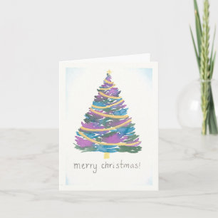 Weihnachtsbaum Wasserfarbe - Goldene Garland Karte