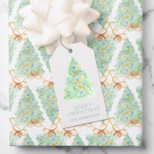 Weihnachtsbaum Wasserfarbe Grandmillennial Geschenkanhänger