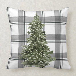 Weihnachtsbaum Wasserfarbe Grau Schwarz Kariert Kissen