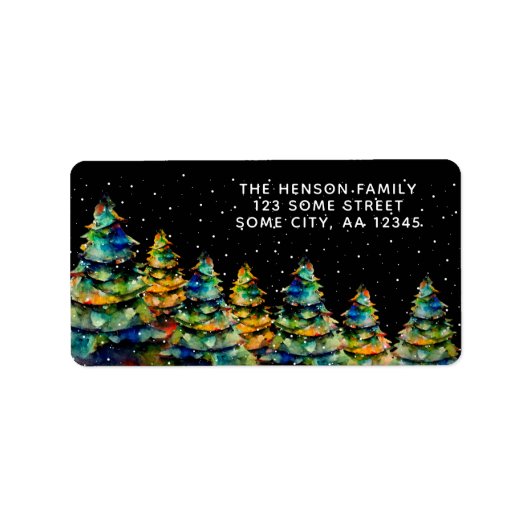 Weihnachtsbaum Wasserfarbe Künstlerische Urlaubsad Adressaufkleber (Vorne)