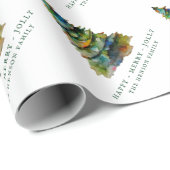 Weihnachtsbaum Wasserfarbe Merry Jolly Geschenkpapier (Rolleneckpunkt)