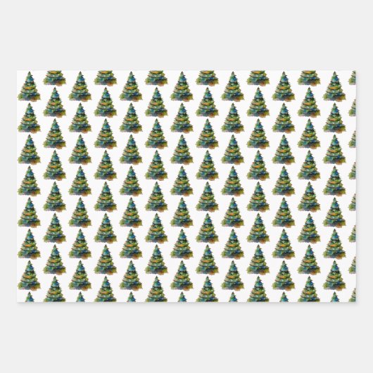 Weihnachtsbaum Wasserfarbe Merry Jolly Geschenkpapier Set (Vorderseite 3)