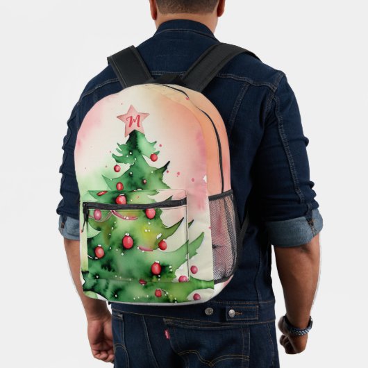 Weihnachtsbaum Wasserfarbe Monogram Feiertag Bedruckter Rucksack (Insitu (Modell))