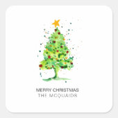 Weihnachtsbaum Wasserfarbe Quadratischer Aufkleber (Vorderseite)