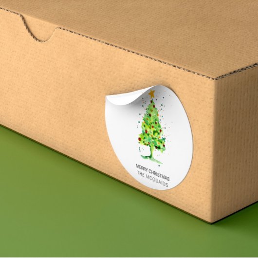 Weihnachtsbaum Wasserfarbe Quadratischer Aufkleber