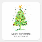 Weihnachtsbaum Wasserfarbe Quadratischer Aufkleber (Vorderseite)