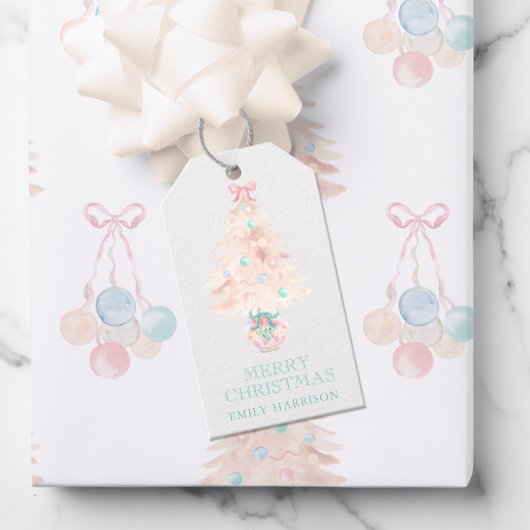 Weihnachtsbaum Wasserfarbe Rosa Grandmillennial Geschenkanhänger