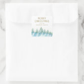 Weihnachtsbaum Wasserfarbe Snowy Forest Artistic Quadratischer Aufkleber (Tasche)