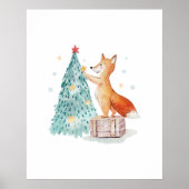 Weihnachtsbaum-Wasserfarbe und süßer Fuchs Poster (Vorne)