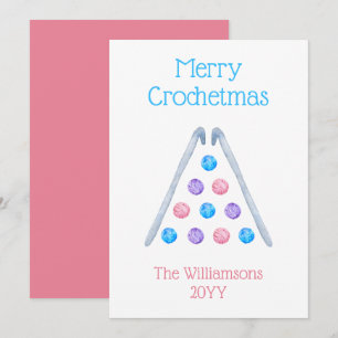 Weihnachtsbaum Wasserfarben Garn Rosa Feiertagskarte