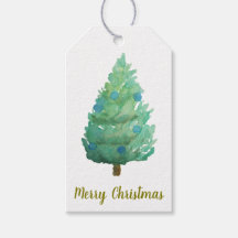 Weihnachtsbaum-Wasserfarben-Geschenkanhänger