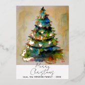 Weihnachtsbaum Wasserfarben Kunsterlebniskarte Folieneinladung (Vorderseite)