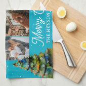 Weihnachtsbaum Wasserfarbenfamilie 6 FotoCollage Geschirrtuch (Viertel Falte)