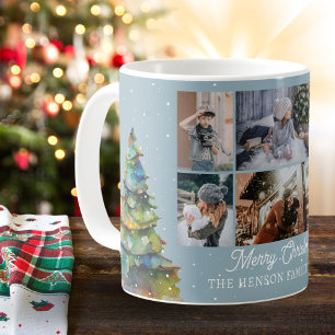 Weihnachtsbaum Wasserfarbenfamilie 6 FotoCollage Kaffeetasse