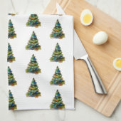 Weihnachtsbaum Wasserfarbenmuster Urlaub Geschirrtuch (Viertel Falte)