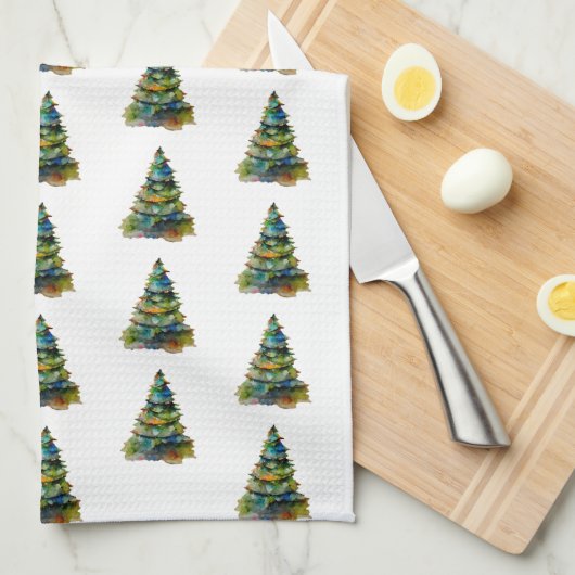 Weihnachtsbaum Wasserfarbenmuster Urlaub Geschirrtuch (Viertel Falte)