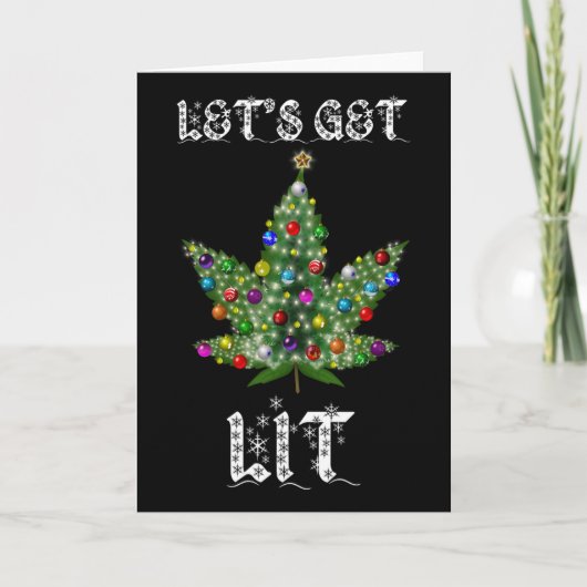 Weihnachtsbaum Weed Leaf Pot Thc Geschenk T-Shirt Karte (Vorderseite)