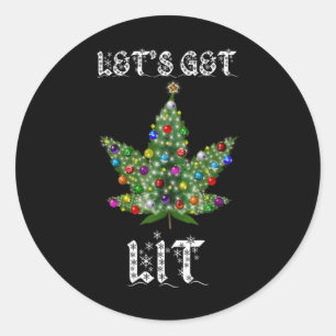 Weihnachtsbaum Weed Leaf Pot Thc Geschenk T-Shirt Runder Aufkleber