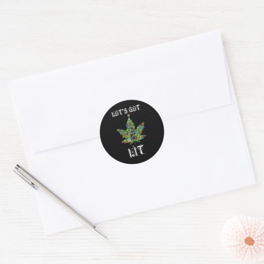 Weihnachtsbaum Weed Leaf Pot Thc Geschenk T-Shirt Runder Aufkleber (Umschlag)