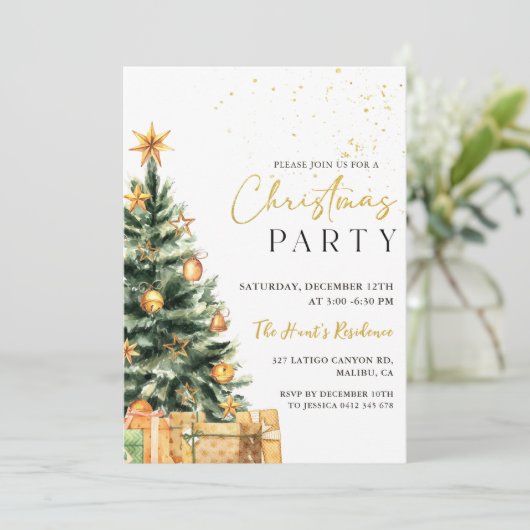 Weihnachtsbaum Weihnachtsfest Weihnachten Party Einladung (Stehend Vorderseite)