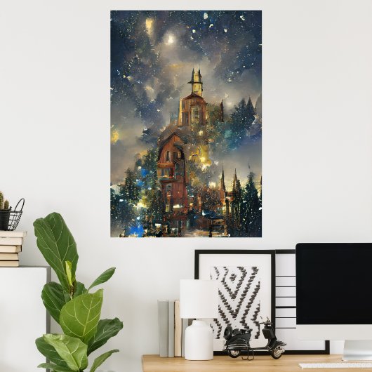 Weihnachtsbaum, Weihnachtskirche Poster (Heimbüro)
