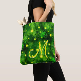 Weihnachtsbaum Weihnachtsleuchten Grüne Monogramm Tasche