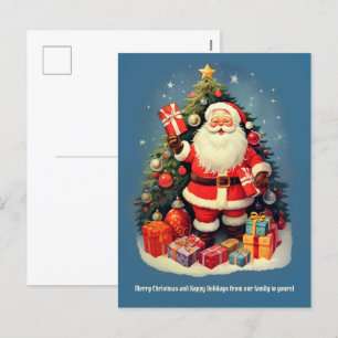 Weihnachtsbaum Weihnachtsmann gibt Vintagen Feiertagspostkarte