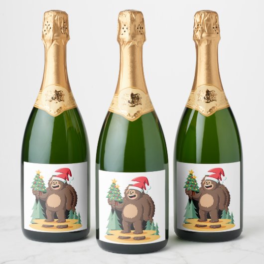 Weihnachtsbaum-Weihnachtsmannmütze (1) Schaumweinetikett (Flaschen)