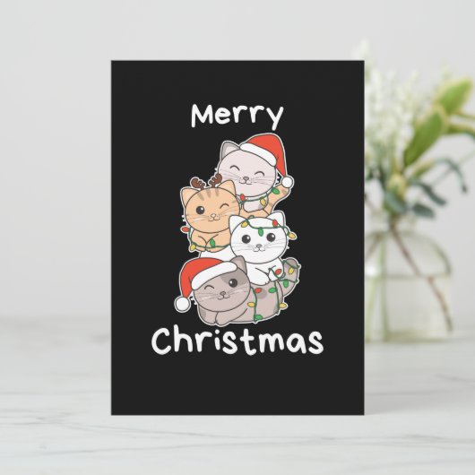 Weihnachtsbaum Weihnachtstiere Katzen Feiertagskarte (Stehend Vorderseite)