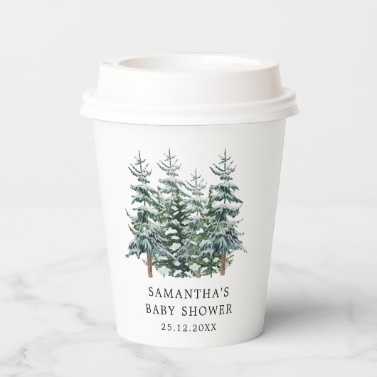 Weihnachtsbaum Winter Baby Dusche Aquarell Pappbecher (Rückseite)