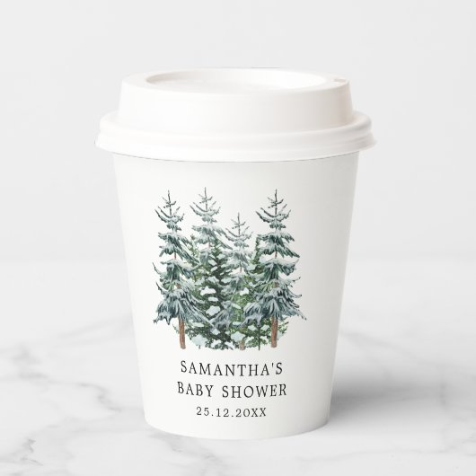 Weihnachtsbaum Winter Baby Dusche Aquarell Pappbecher (Vorderseite)