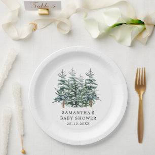 Weihnachtsbaum Winter Baby Dusche Aquarell Pappteller