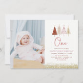Weihnachtsbaum Winter Girl 1. Geburtstag Foto Einladung (Vorderseite)