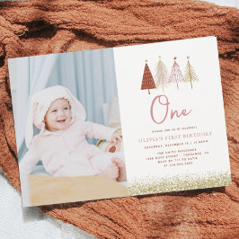 Weihnachtsbaum Winter Girl 1. Geburtstag Foto Einladung