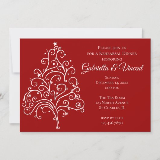 Weihnachtsbaum Winter Hochzeit Probe Abendessen Einladung (Vorderseite)