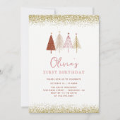 Weihnachtsbaum Winter Wonderland Girl 1. Geburtsta Einladung (Vorderseite)