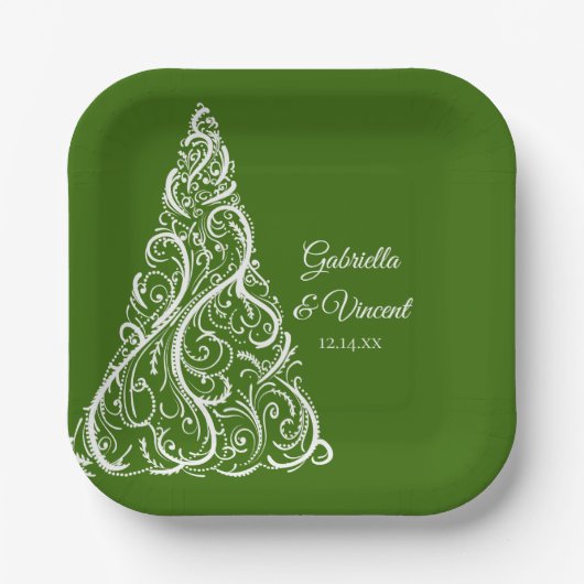 Weihnachtsbaum Winterhochzeit Pappteller (Vorderseite)