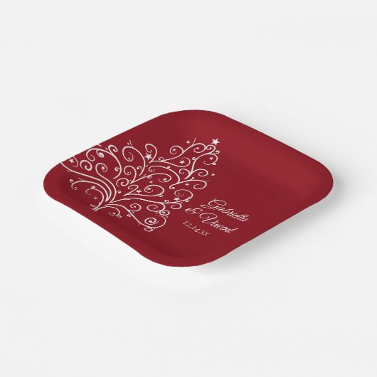 Weihnachtsbaum Winterhochzeit Pappteller (Gewinkelt)