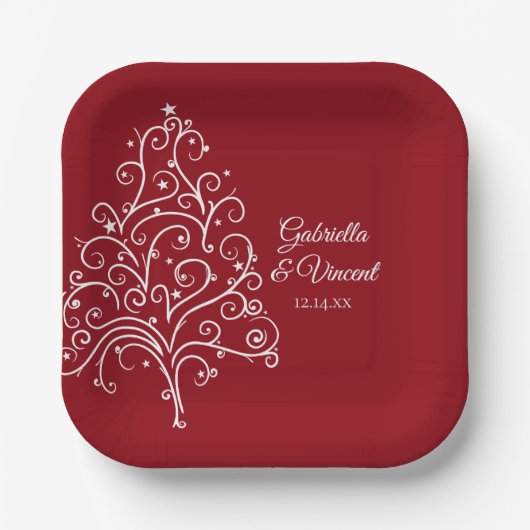 Weihnachtsbaum Winterhochzeit Pappteller (Vorderseite)