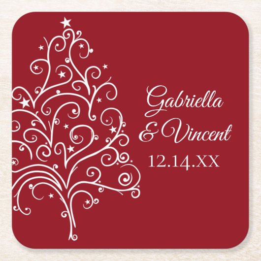 Weihnachtsbaum Winterhochzeit Rechteckiger Pappuntersetzer (Vorderseite)