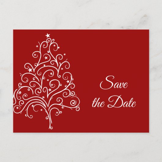 Weihnachtsbaum Winterhochzeit Save the Date Ankündigungspostkarte (Vorderseite)