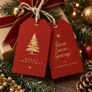 Weihnachtsbaum-Wintermotiv Gold Rot ID1336 Geschenkanhänger