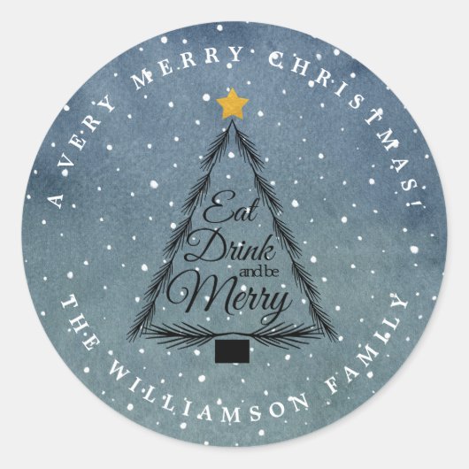 Weihnachtsbaum Winterschneefall Blauer Umschlag Au Runder Aufkleber (Vorderseite)