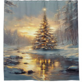 Weihnachtsbaum Winterwald Fluss Duschvorhang (Vorderseite)
