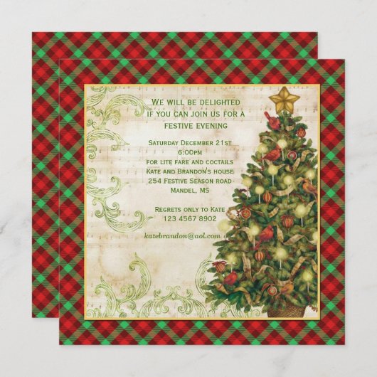 Weihnachtsbaum, Wirbel, Schottischer Tartan Einladung (Vorne/Hinten)