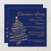 Weihnachtsbaum Wirbles Party Gold & Navy Blue Einladung (Vorne/Hinten)